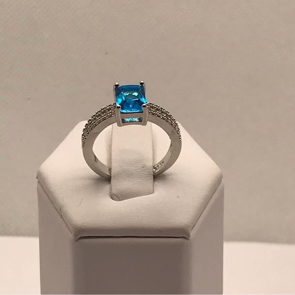 SKYLAR AQUAMARINE EMERALD CUT BRIDAL WEDDING RING - Picture 6 of 8